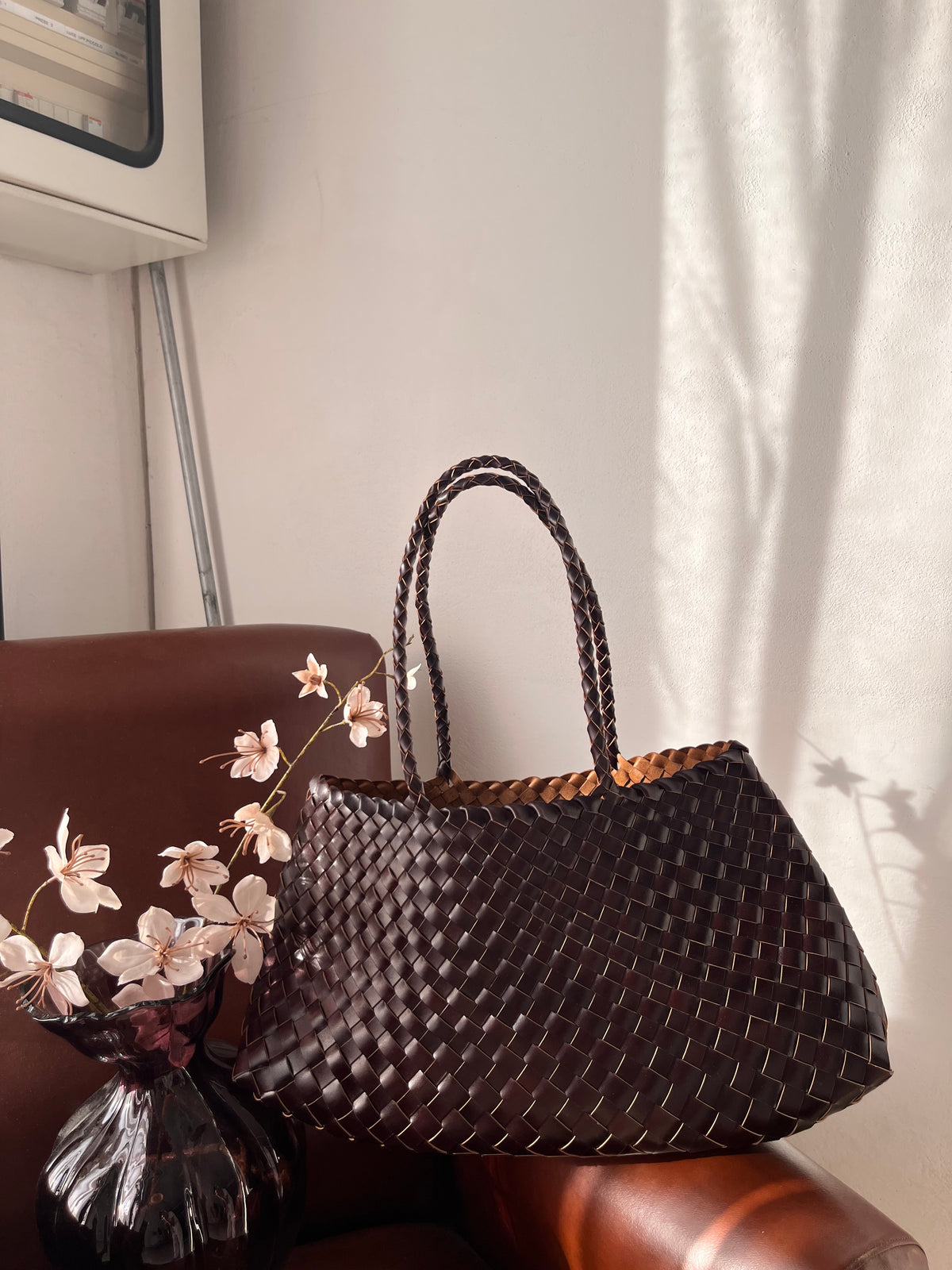 Borsa simil bottega veneta 100% vera pelle cioccolato