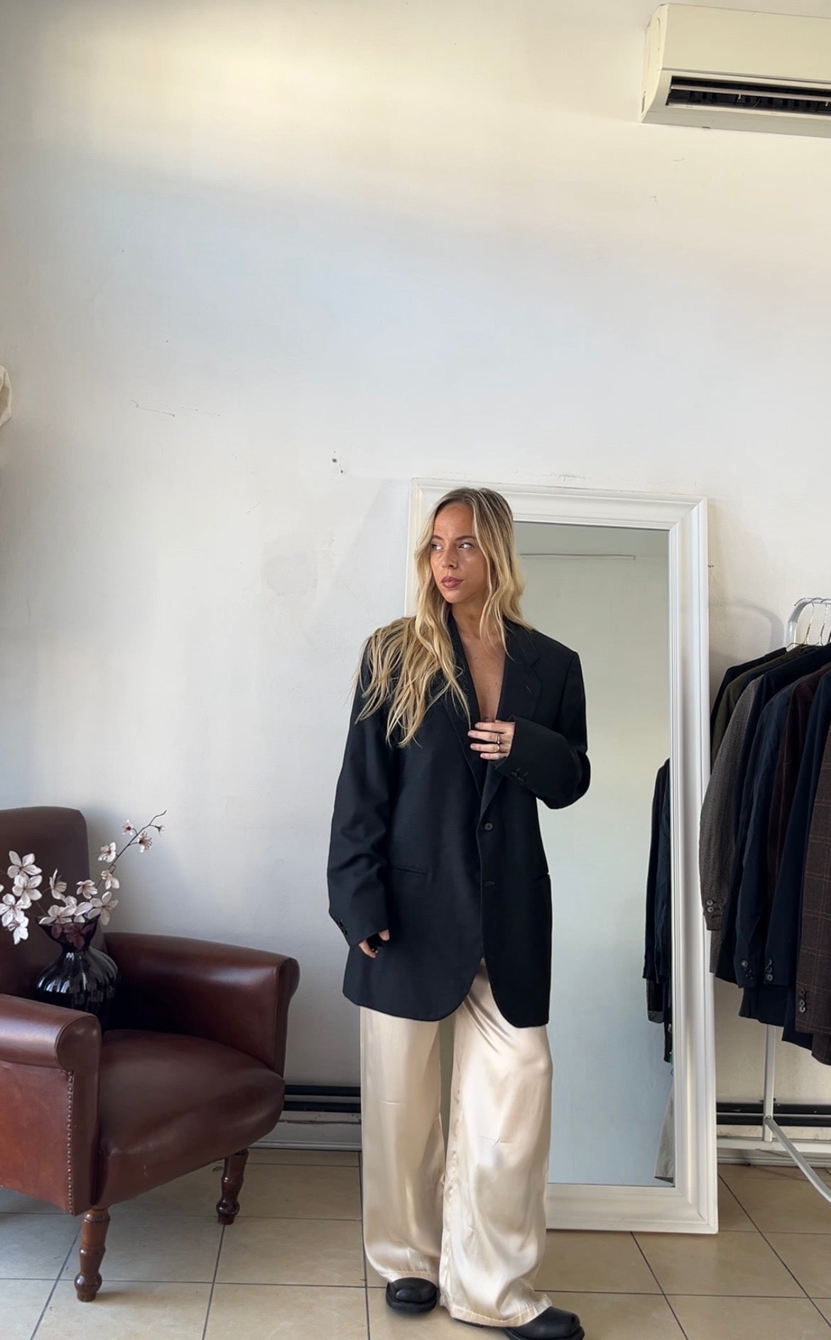Blazer 100% lana grigio scuro oversize