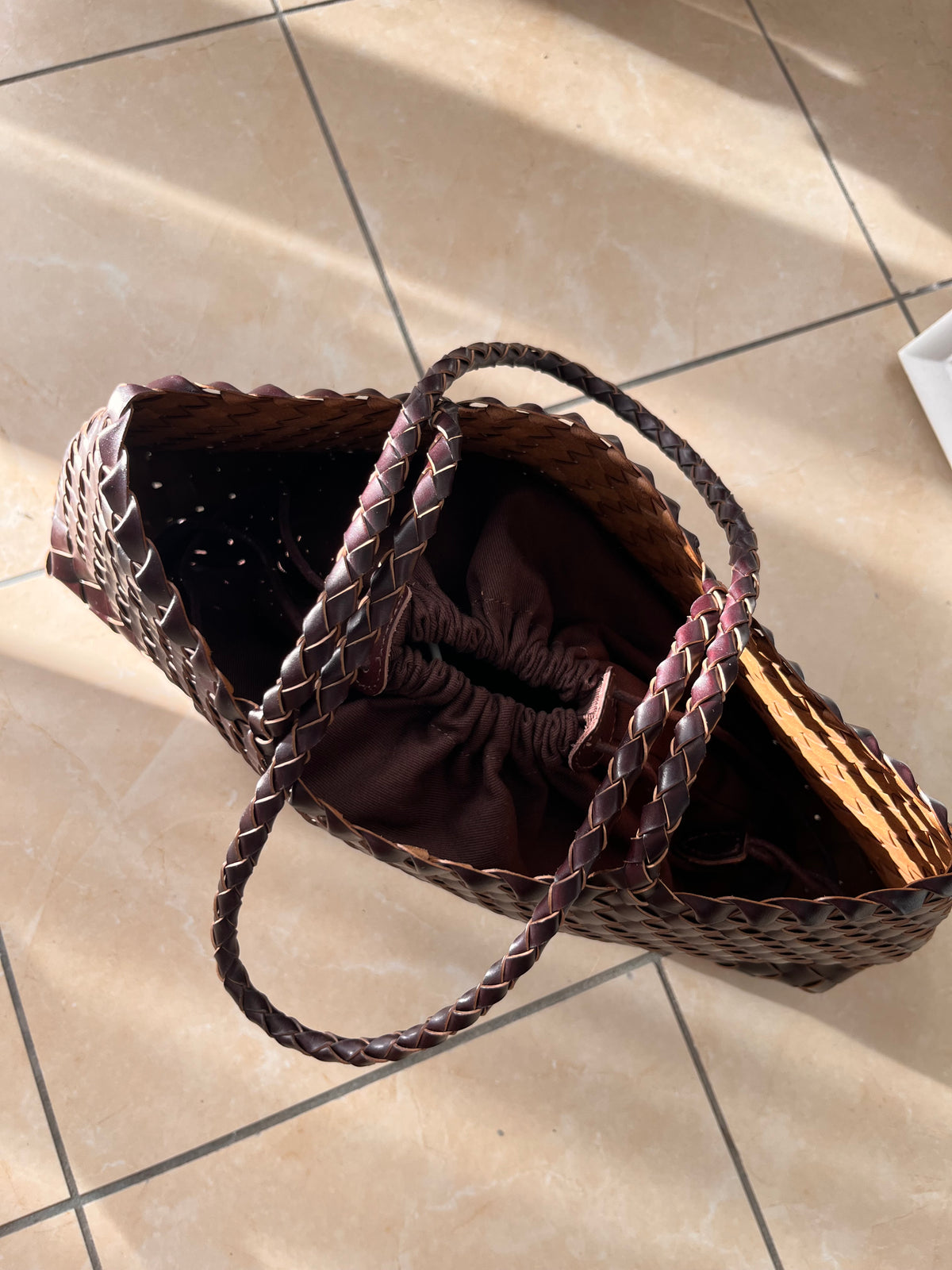Borsa simil bottega veneta 100% vera pelle cioccolato