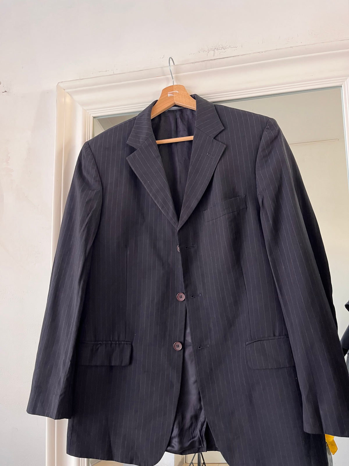 Blazer 100% lana oversize blu scuro gessato
