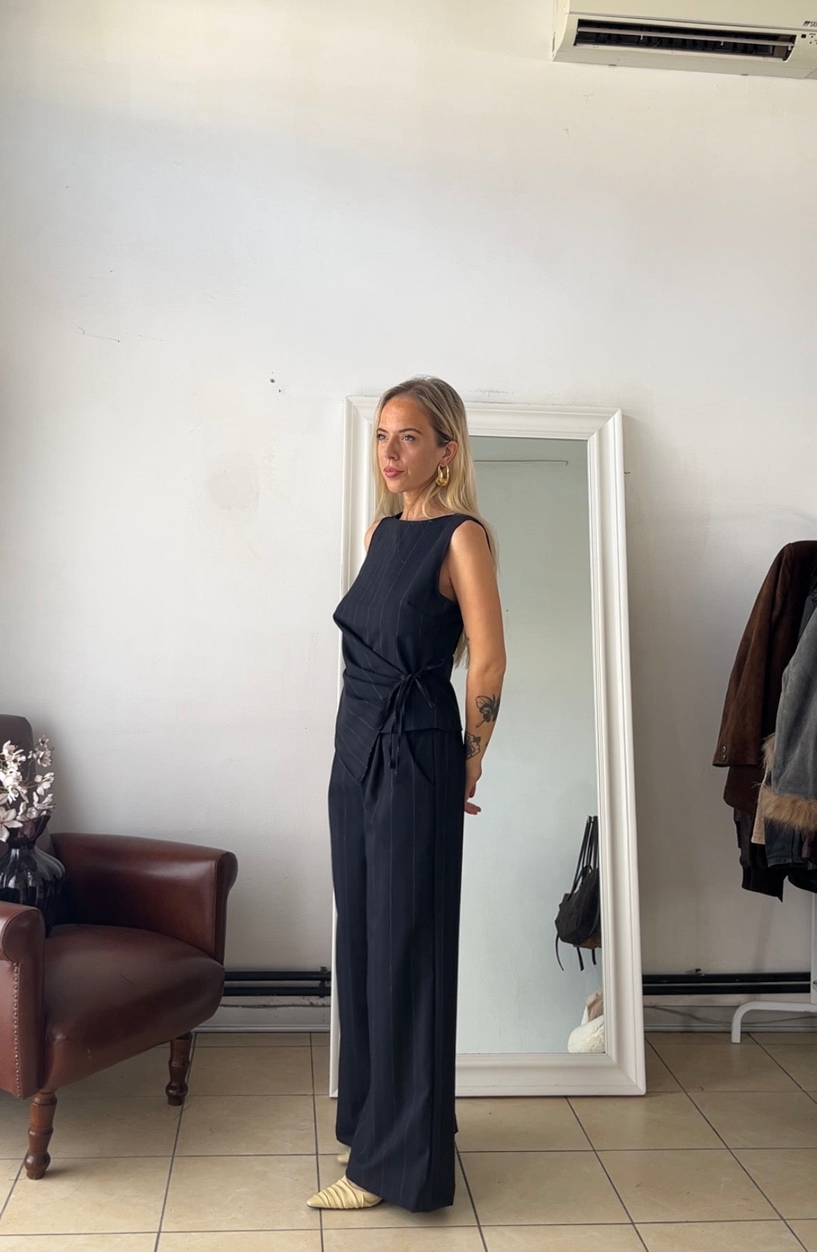 Pantalone Gabry Made in Italy  80% lana gessato