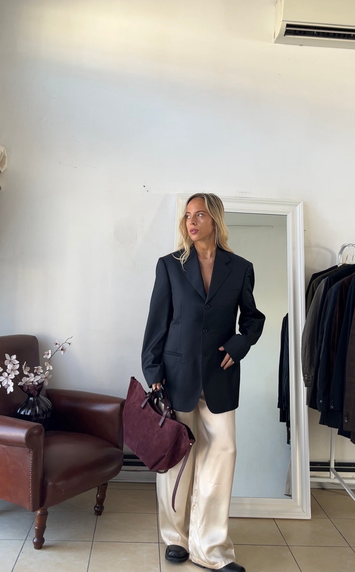 Blazer 100% lana oversize grigio scuro