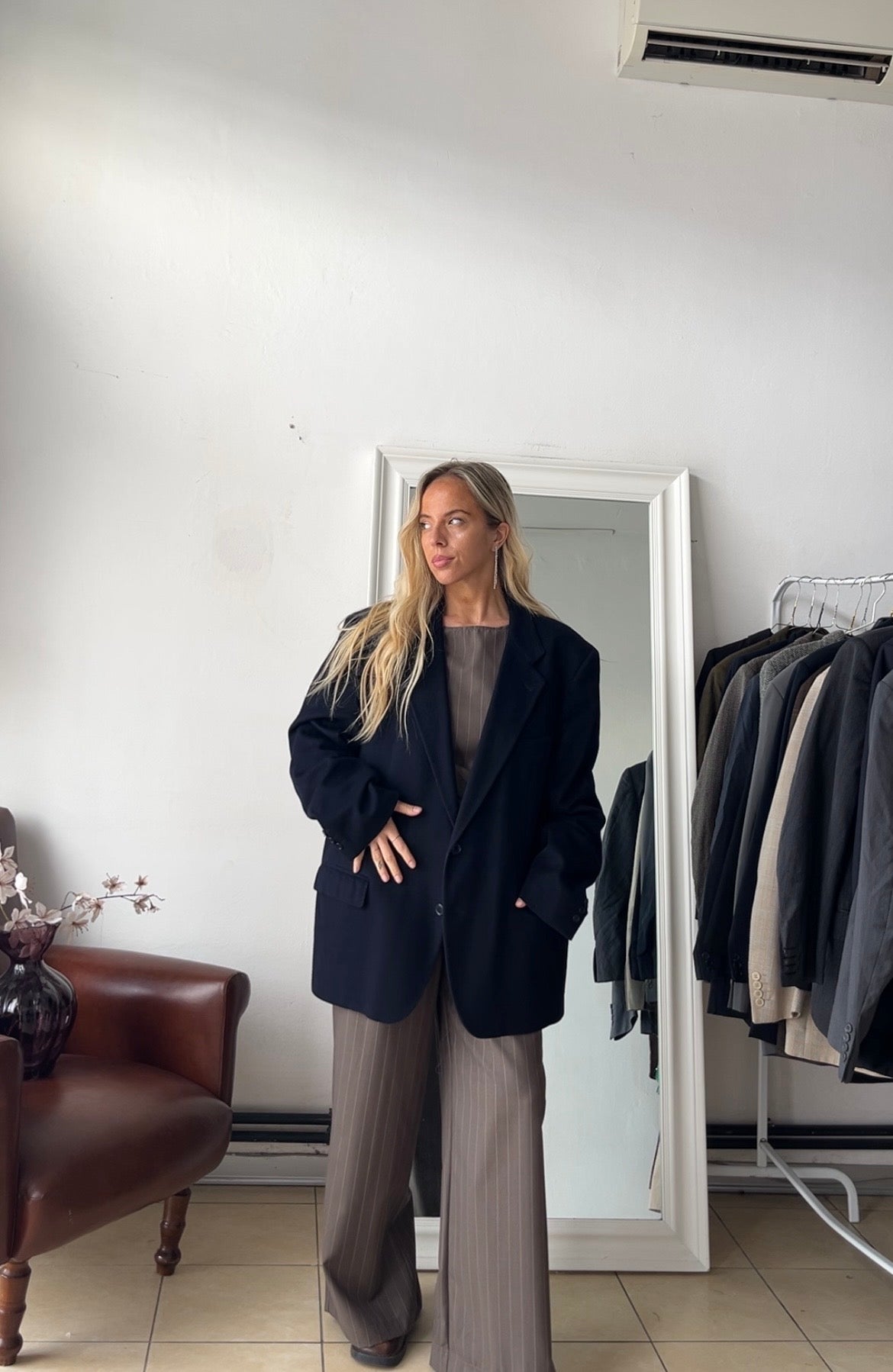 Blazer Lana e cashmere oversize blu scuro