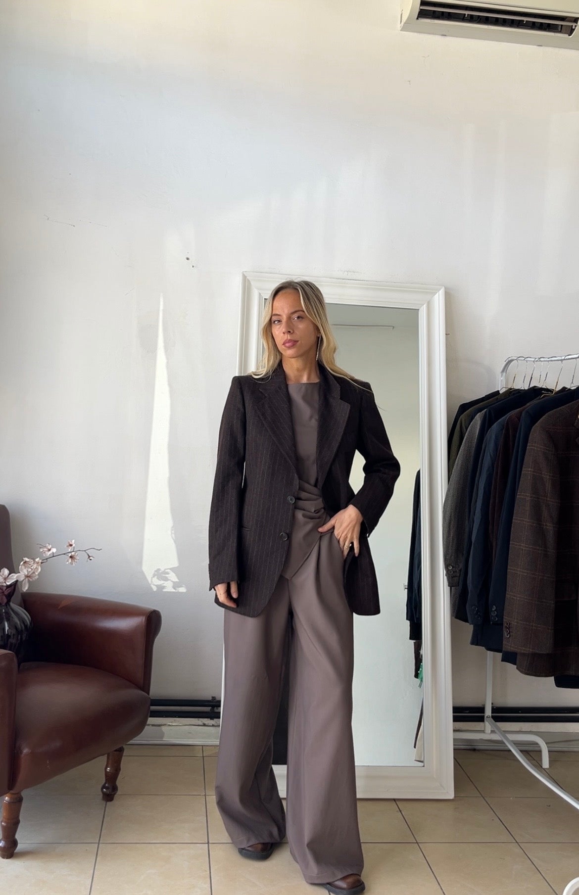 Blazer 100% lana cioccolato slim fit
