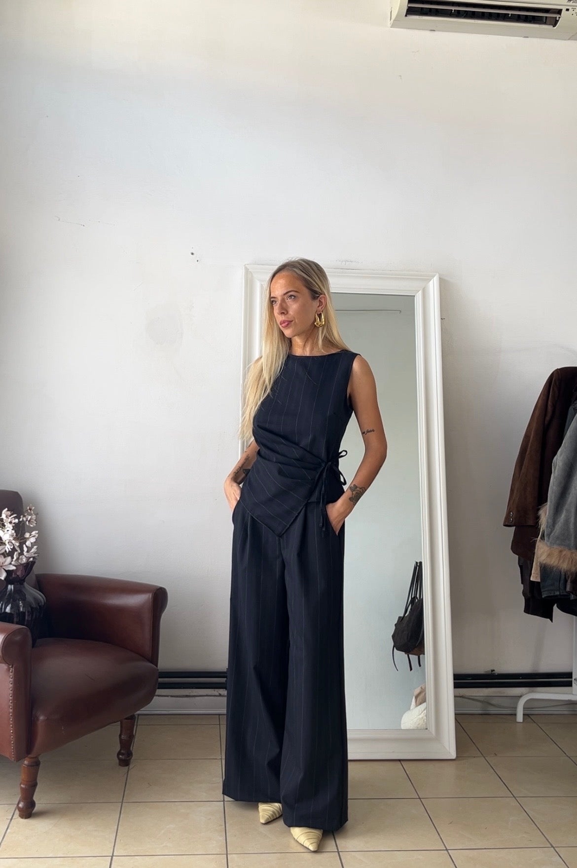 Pantalone Gabry Made in Italy  80% lana gessato