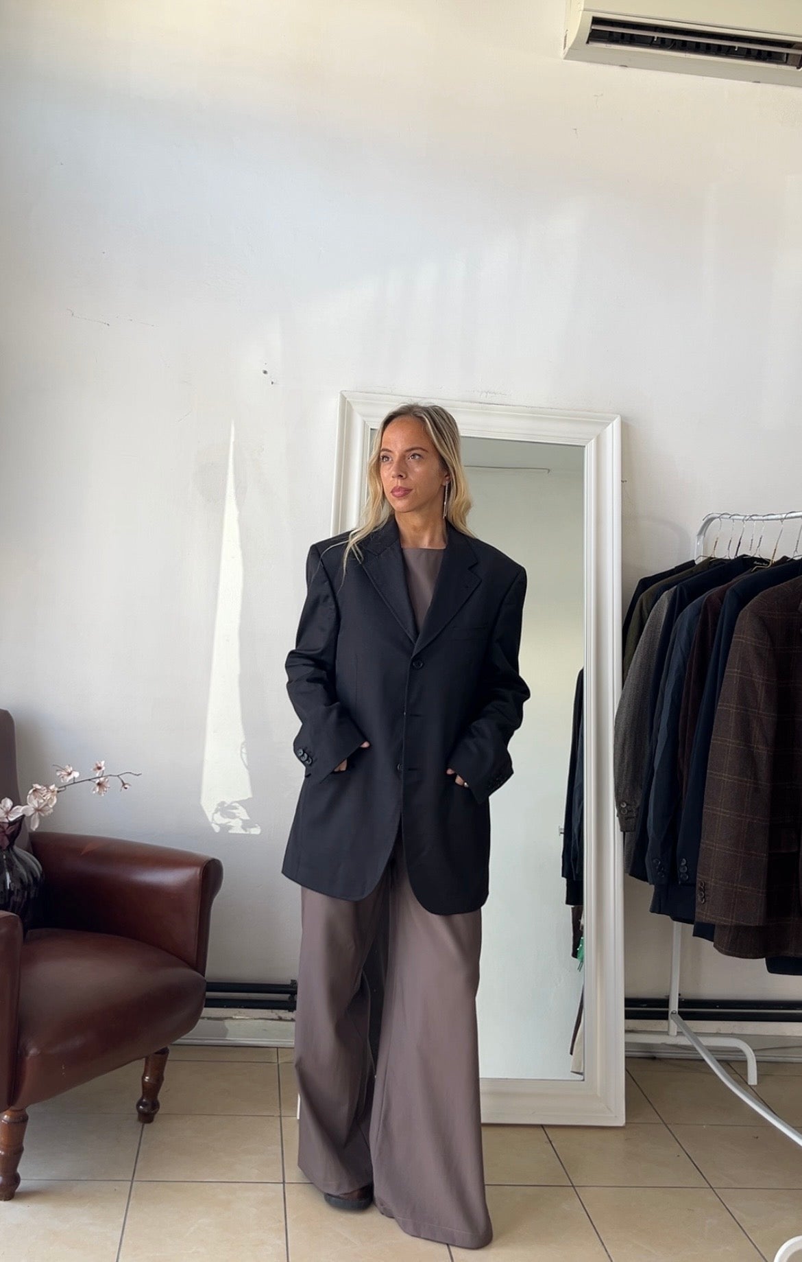 Blazer Loro piana 100% lana grigio scuro oversize