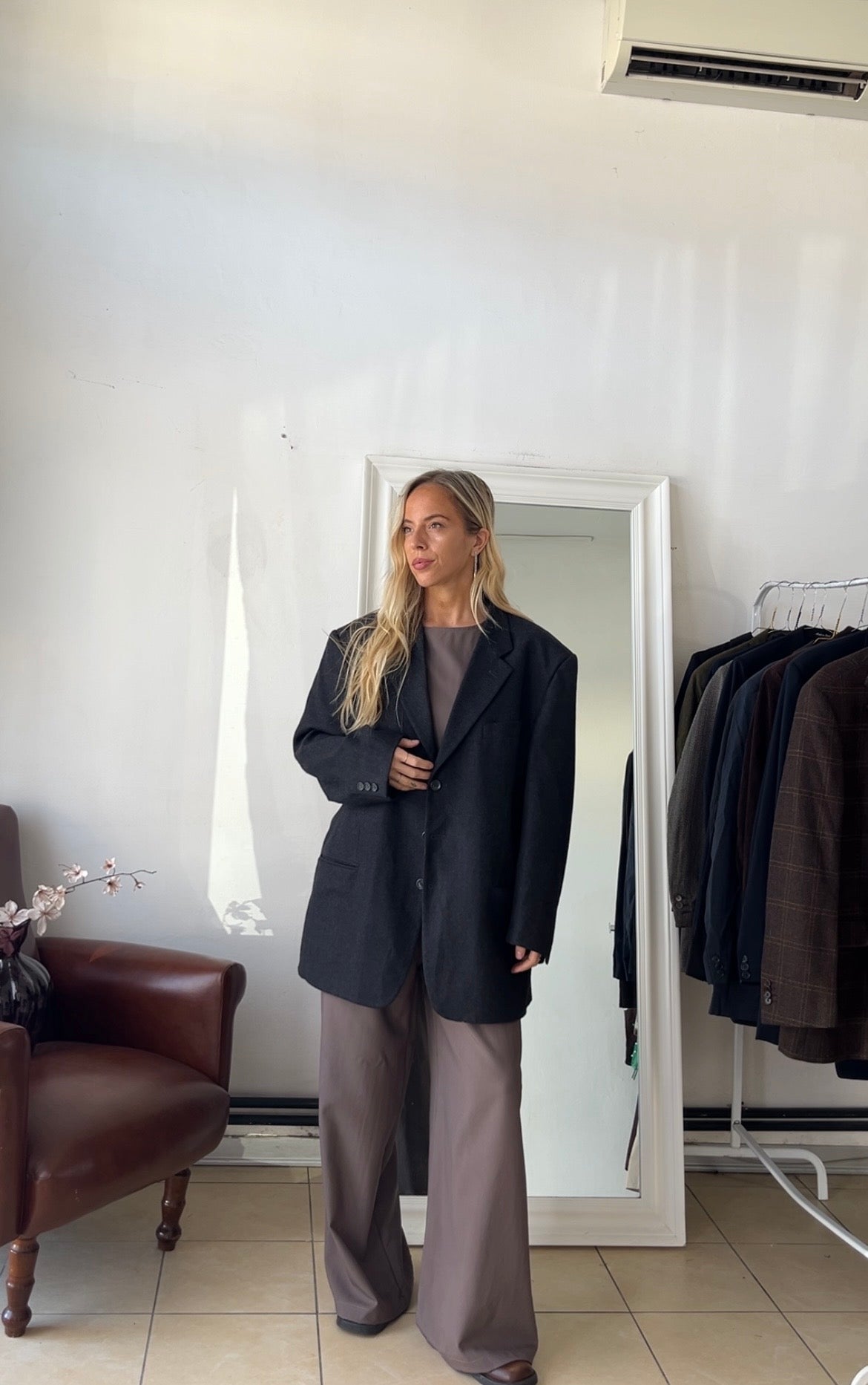 Blazer 100% lana grigio scuro oversize