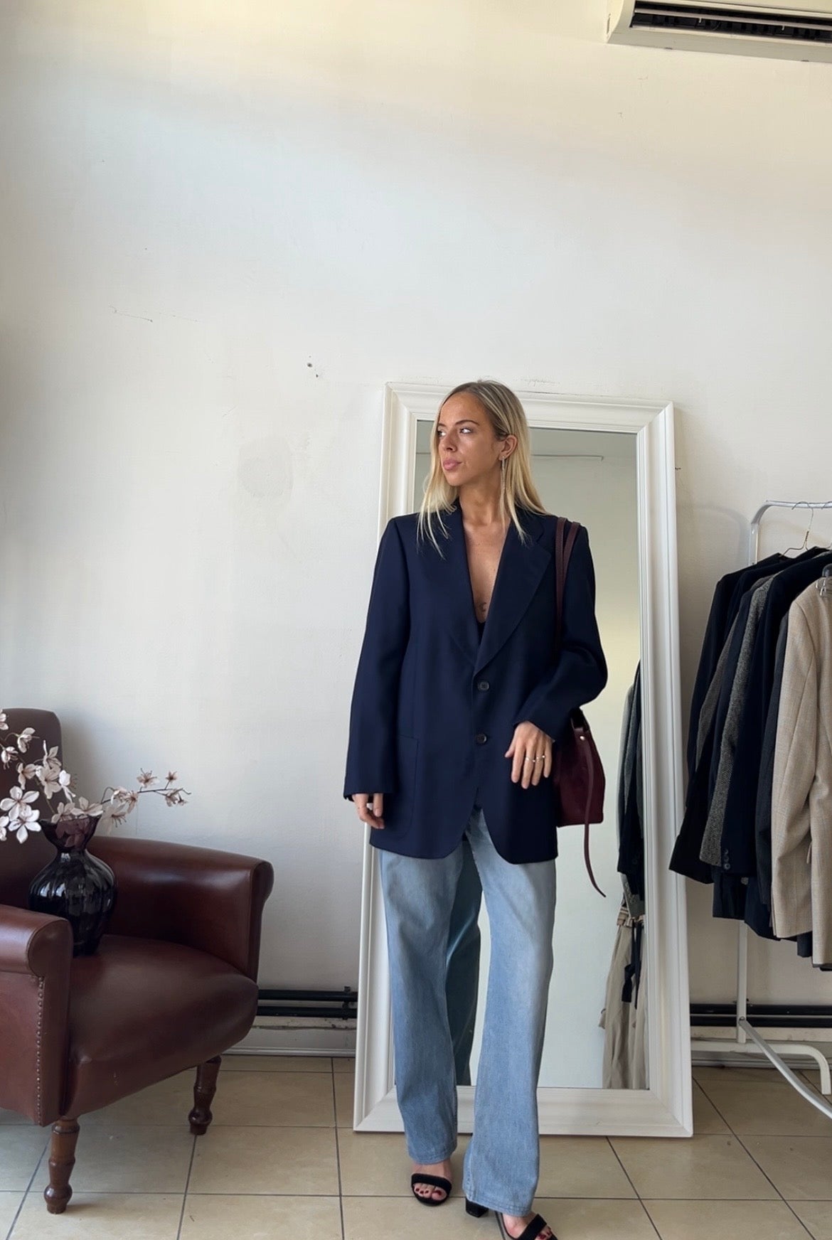 Blazer 100% lana blu scuro slim