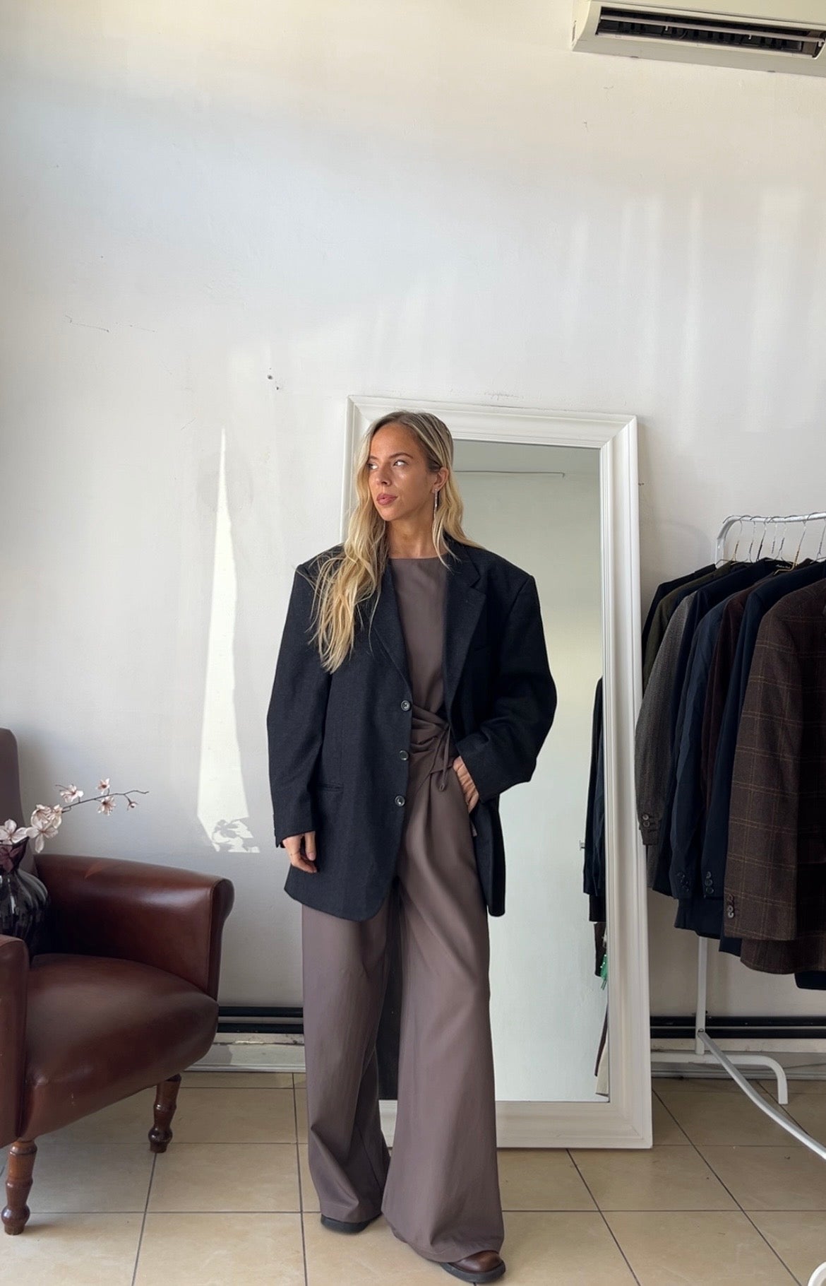 Blazer 100% lana grigio scuro oversize