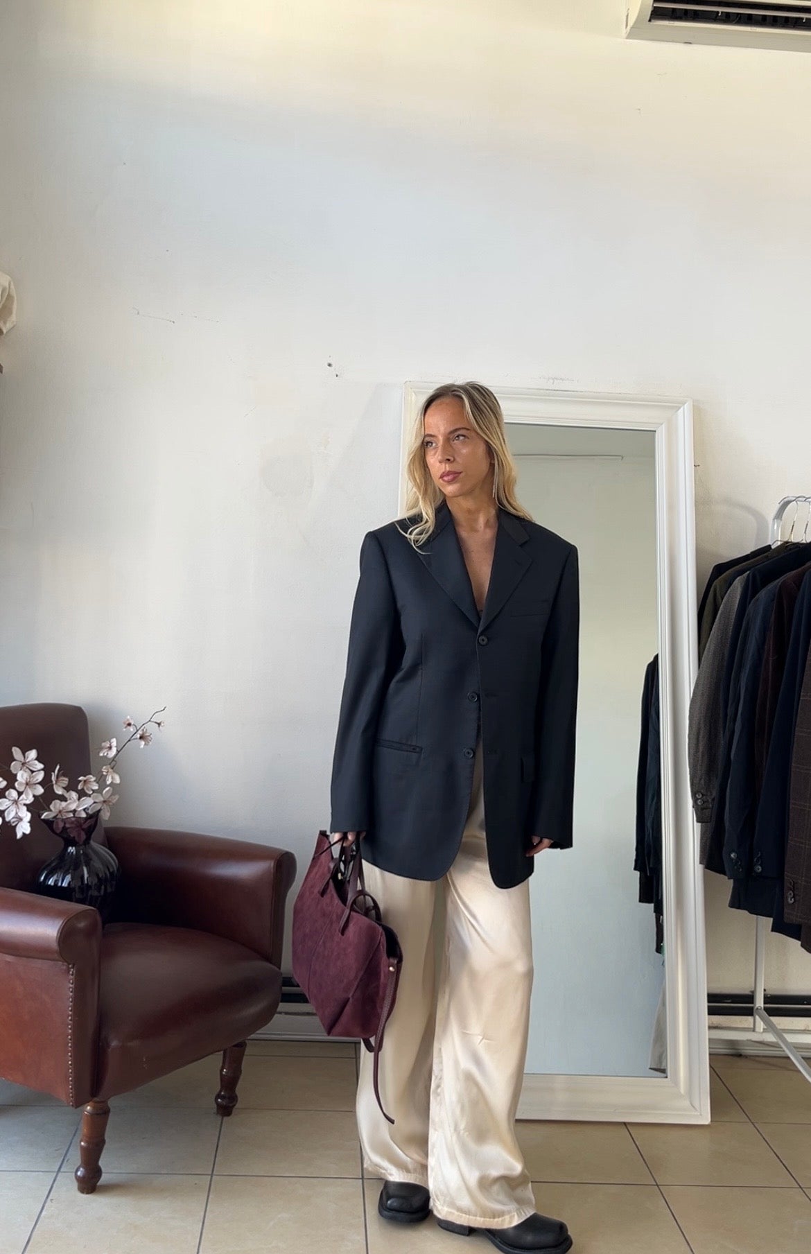 Blazer 100% lana oversize grigio scuro