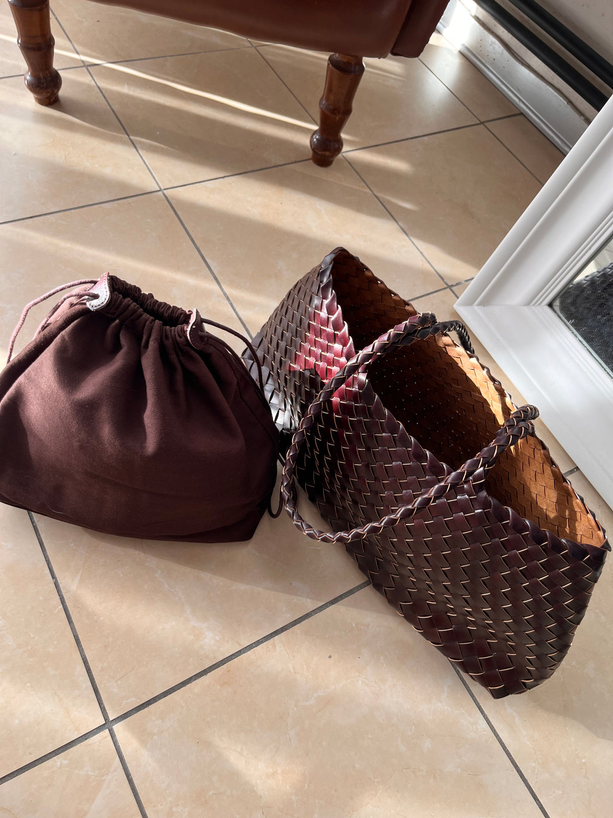 Borsa simil bottega veneta 100% vera pelle cioccolato