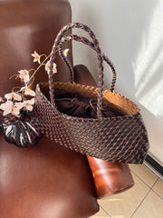 Borsa simil bottega veneta 100% vera pelle cioccolato