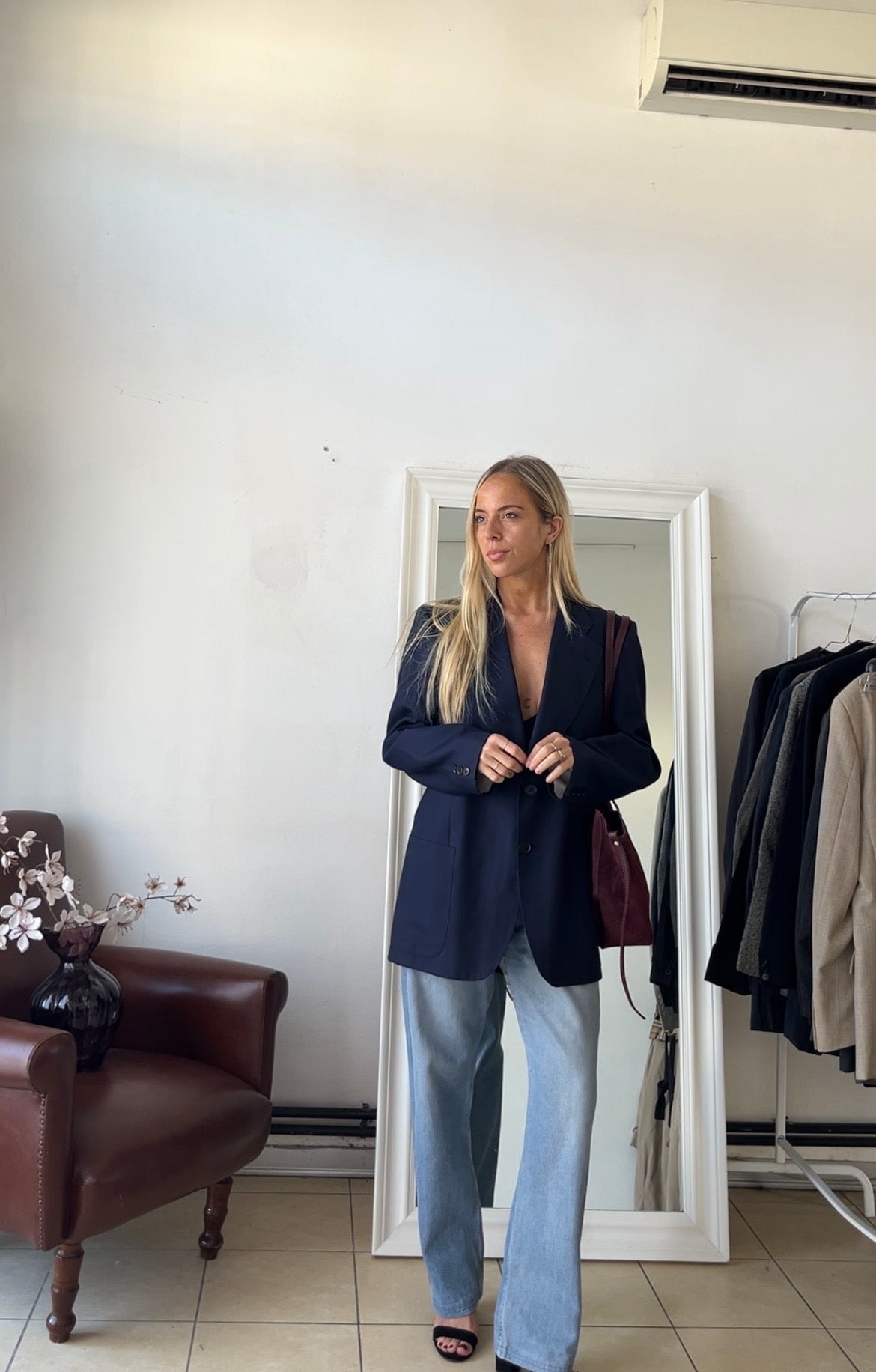 Blazer 100% lana blu scuro slim