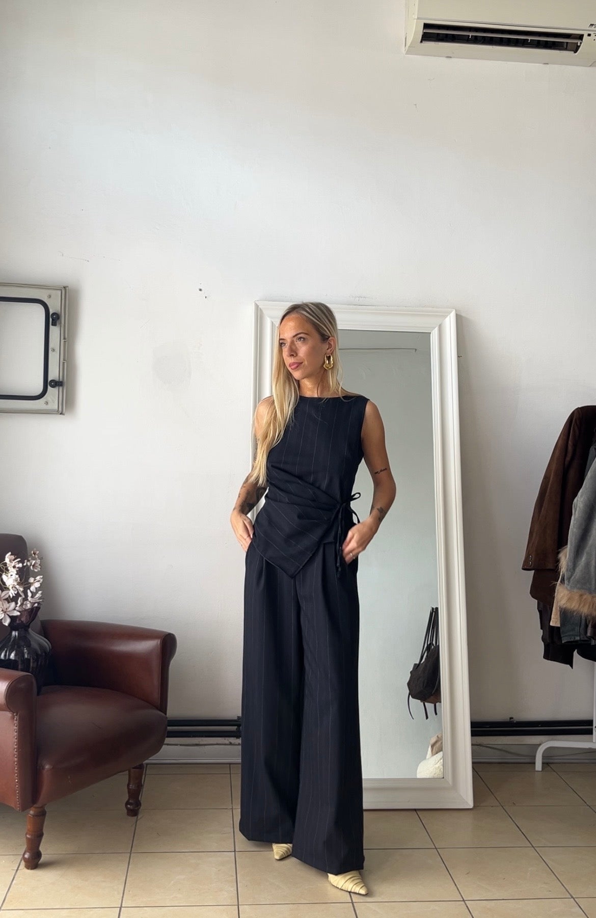 Pantalone Gabry Made in Italy  80% lana gessato