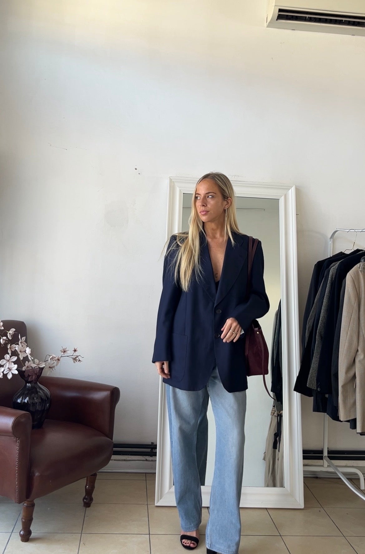 Blazer 100% lana blu scuro slim