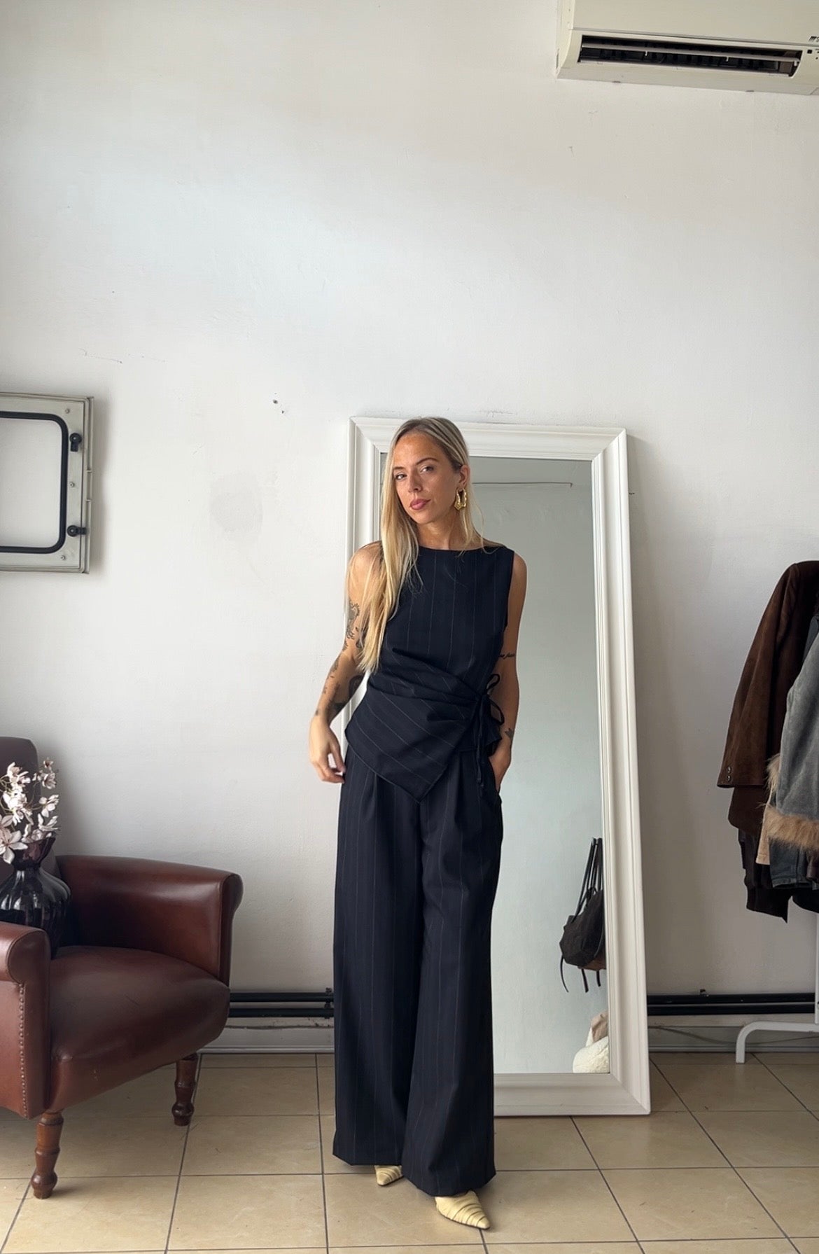 Pantalone Gabry Made in Italy  80% lana gessato