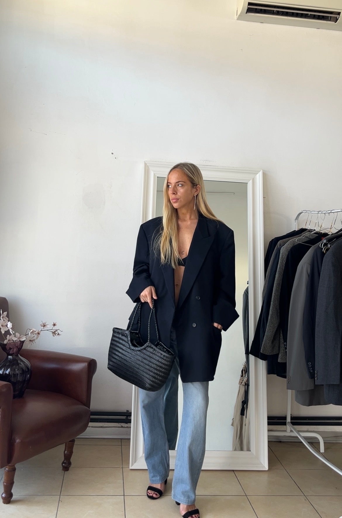 Blazer oversize 100% lana nero
