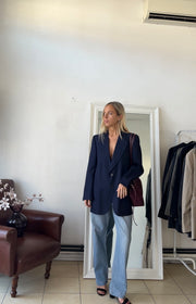 Blazer 100% lana blu scuro slim