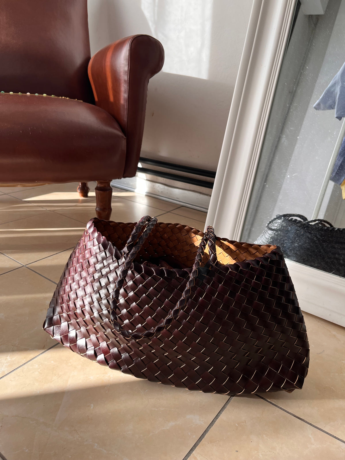 Borsa simil bottega veneta 100% vera pelle cioccolato