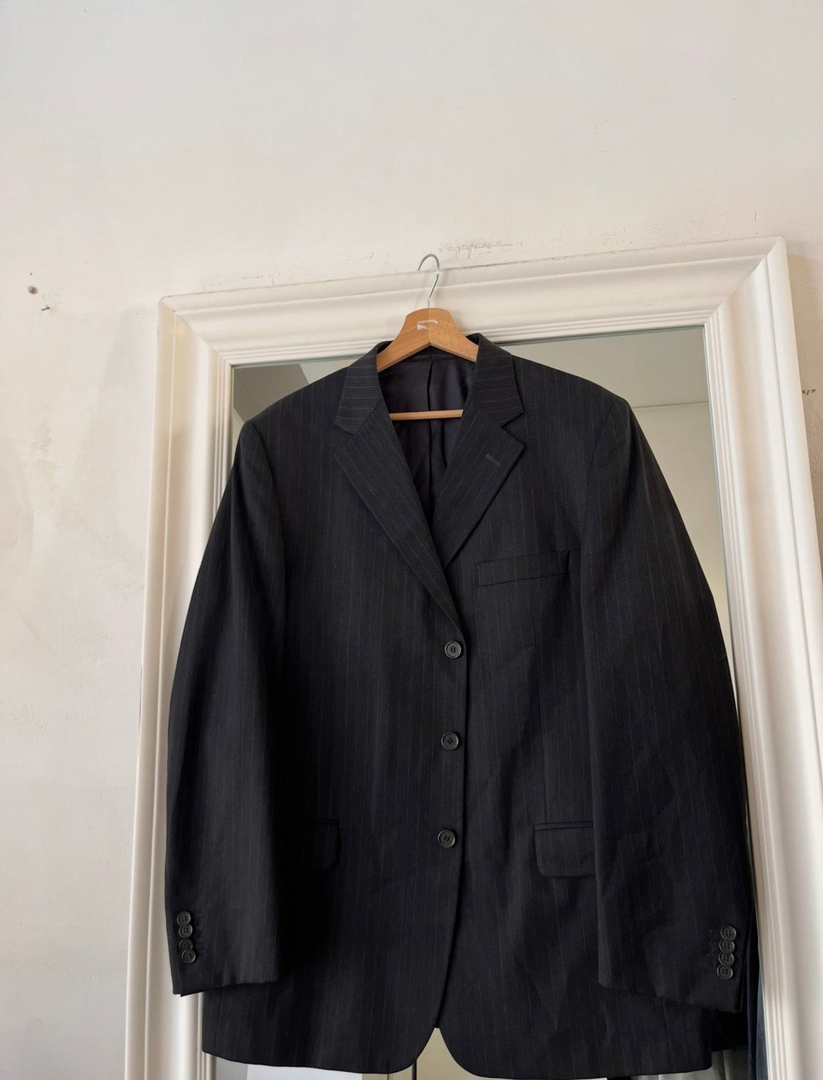 Blazer 55% lana gessato grigio oversize