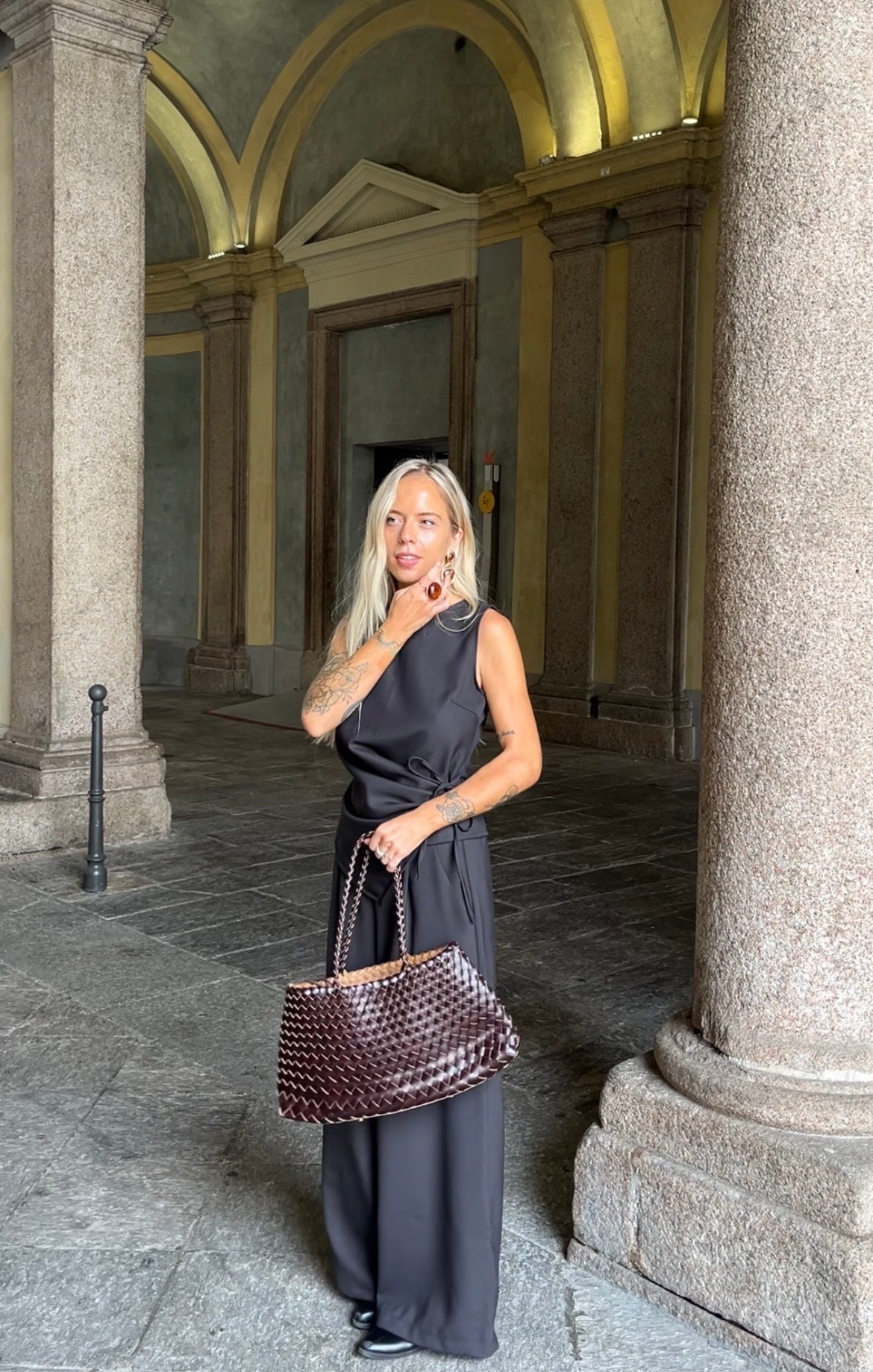 Borsa simil bottega veneta 100% vera pelle cioccolato