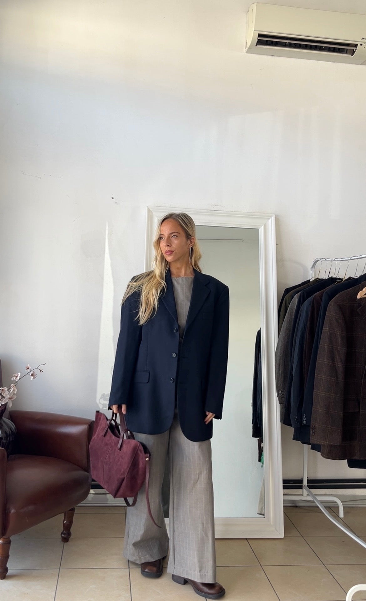 Blazer 95% lana 5% cashmere blu scuro oversize