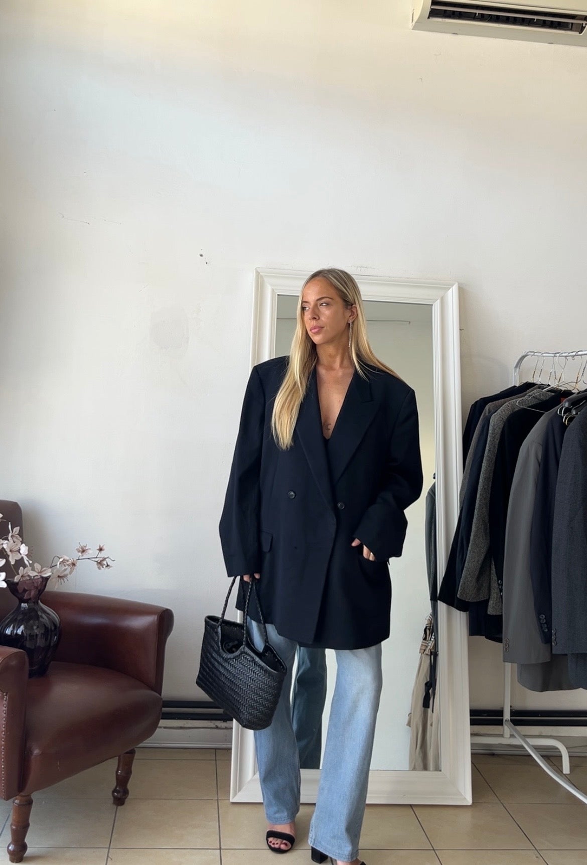 Blazer oversize 100% lana nero