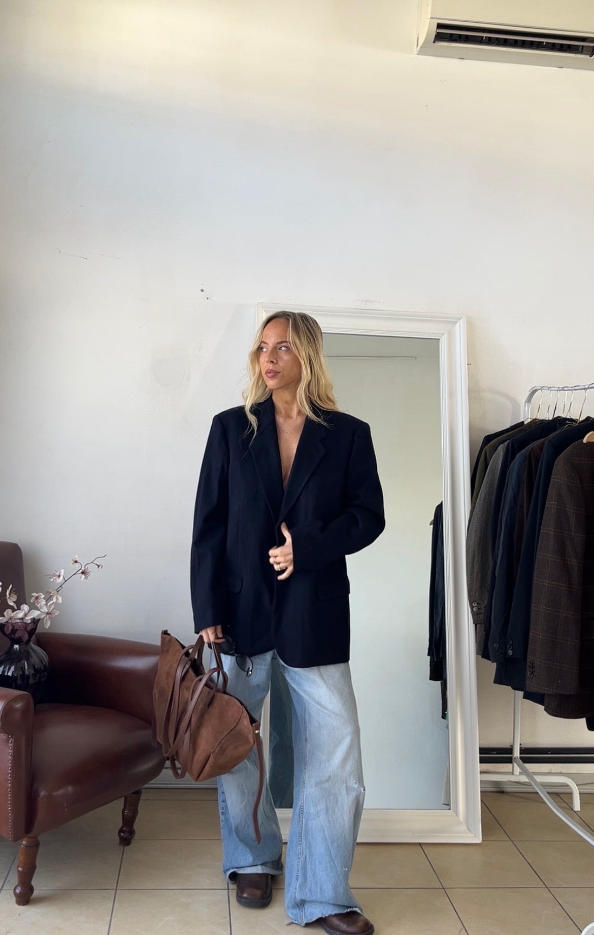 Blazer 100% lana blu scuro oversize