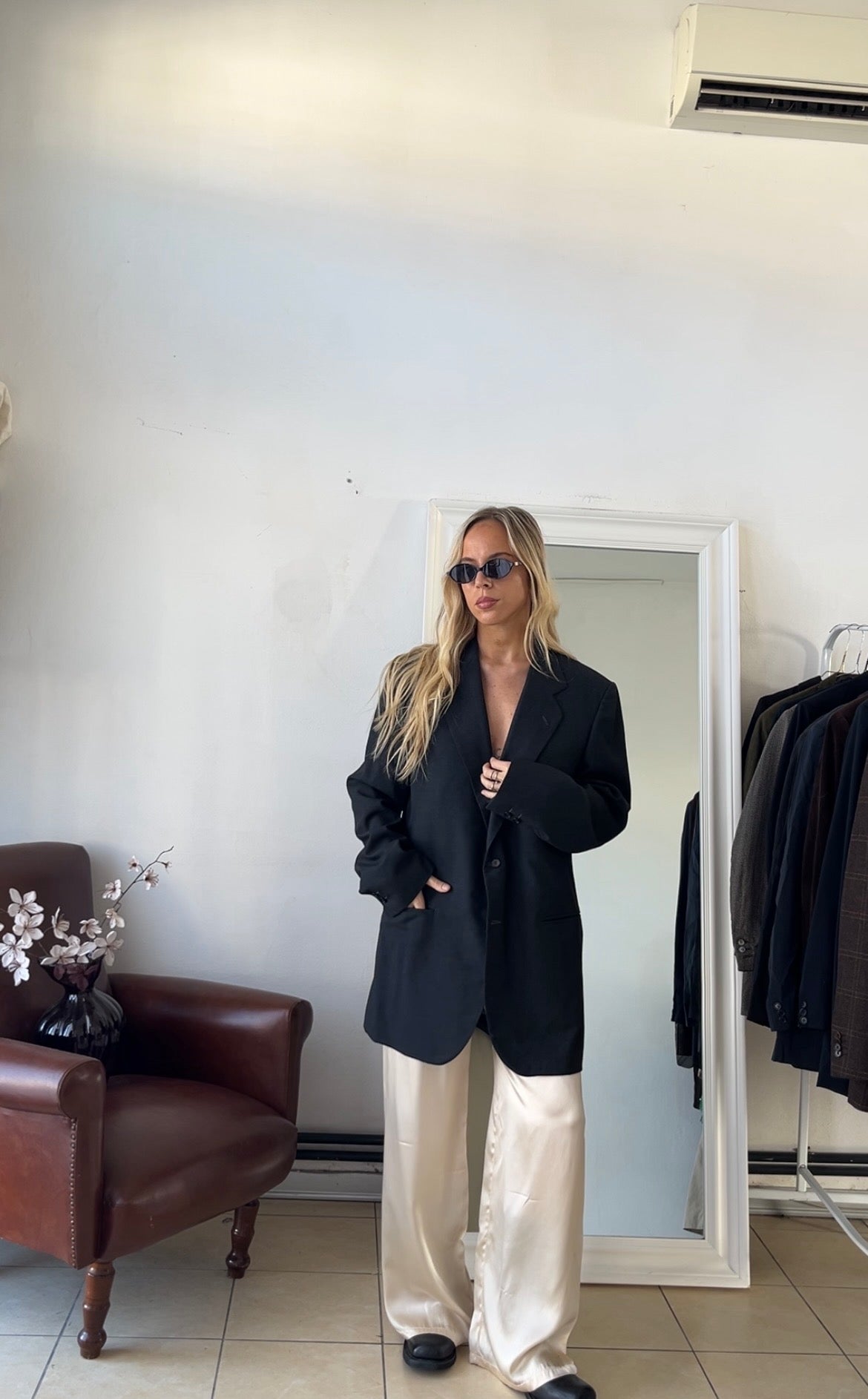 Blazer 100% lana grigio scuro oversize