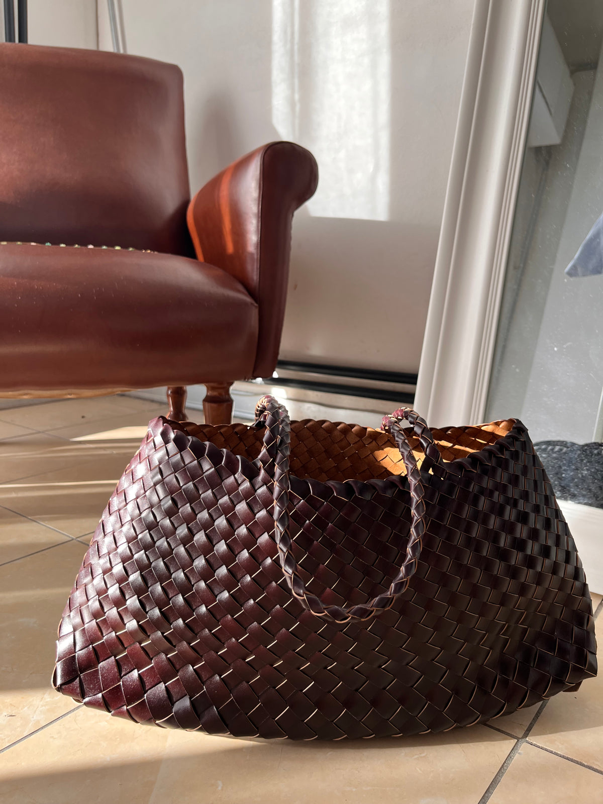 Borsa simil bottega veneta 100% vera pelle cioccolato