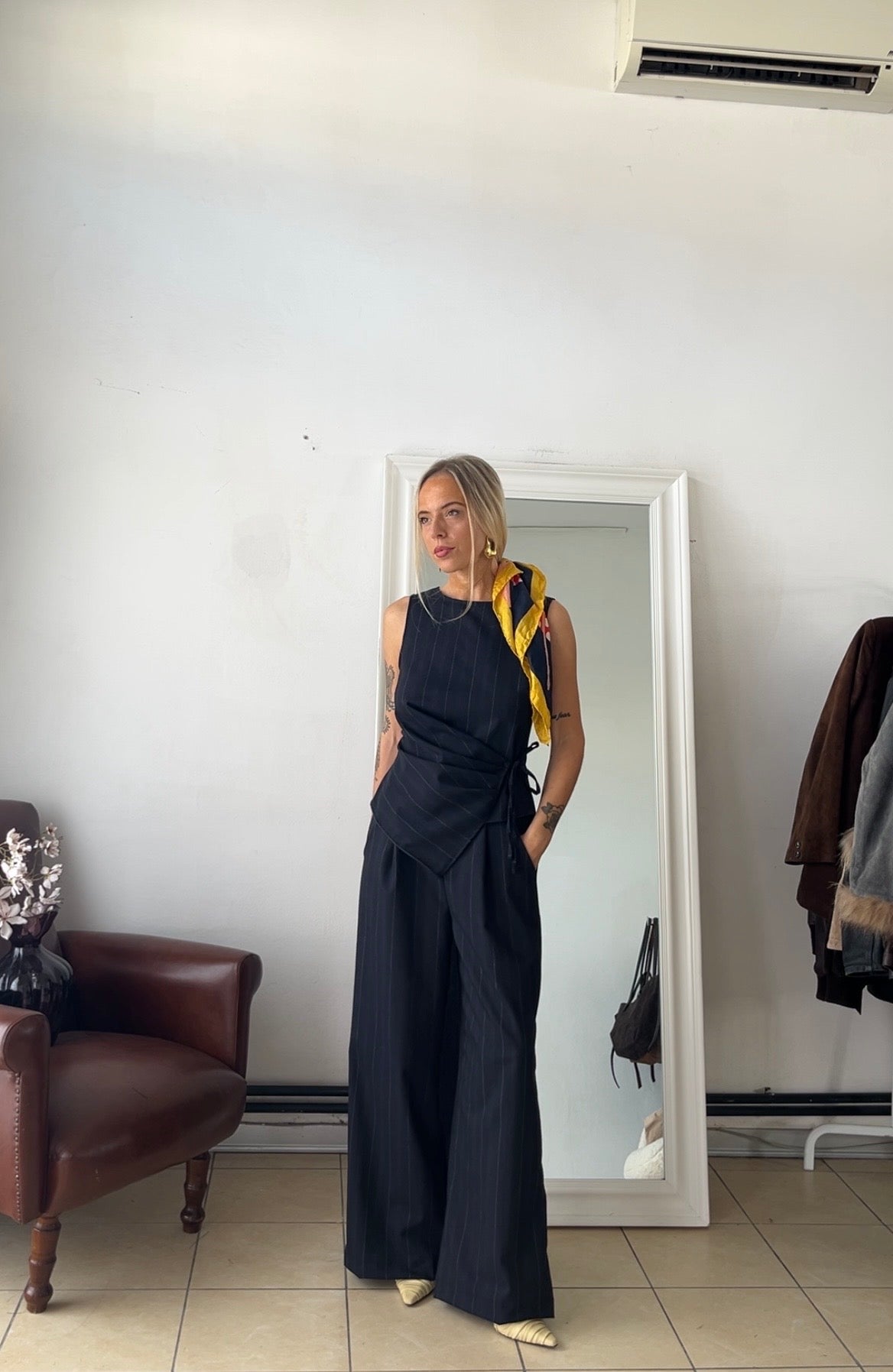 Gilet Gabry 80% lana made in Italy gessato