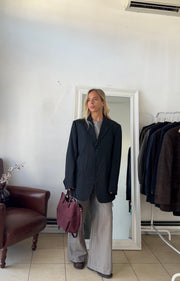 Blazer 55% lana gessato grigio oversize