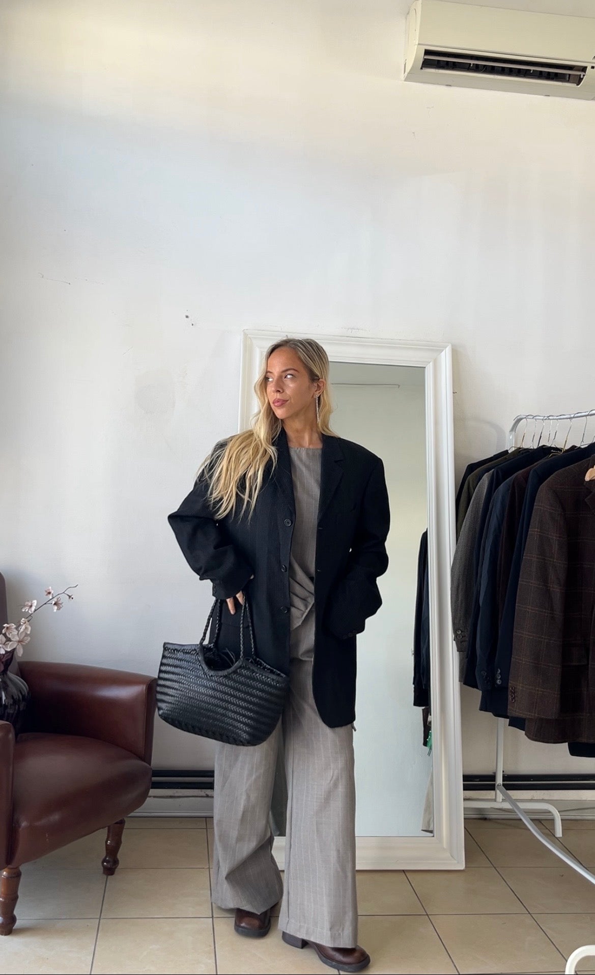 Blazer 100% lana oversize grigio scuro