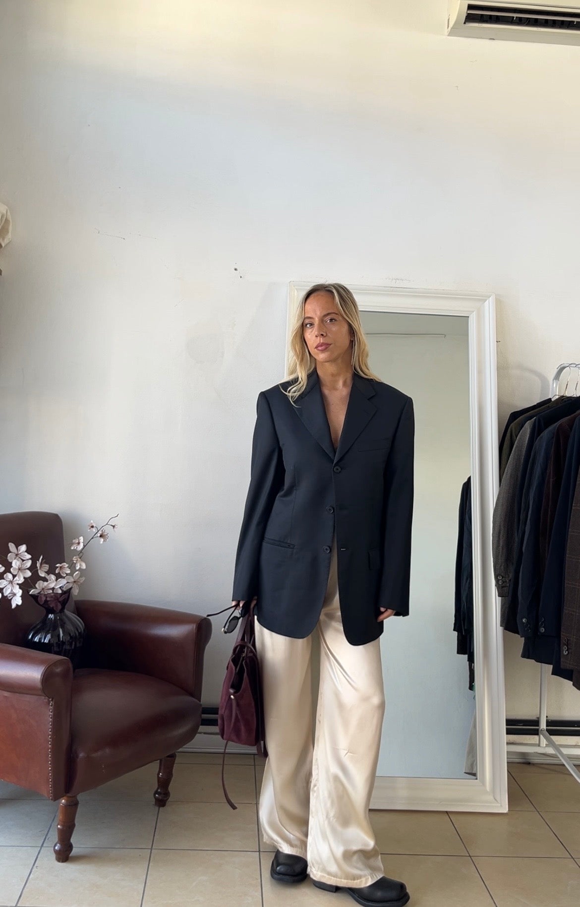 Blazer 100% lana oversize grigio scuro