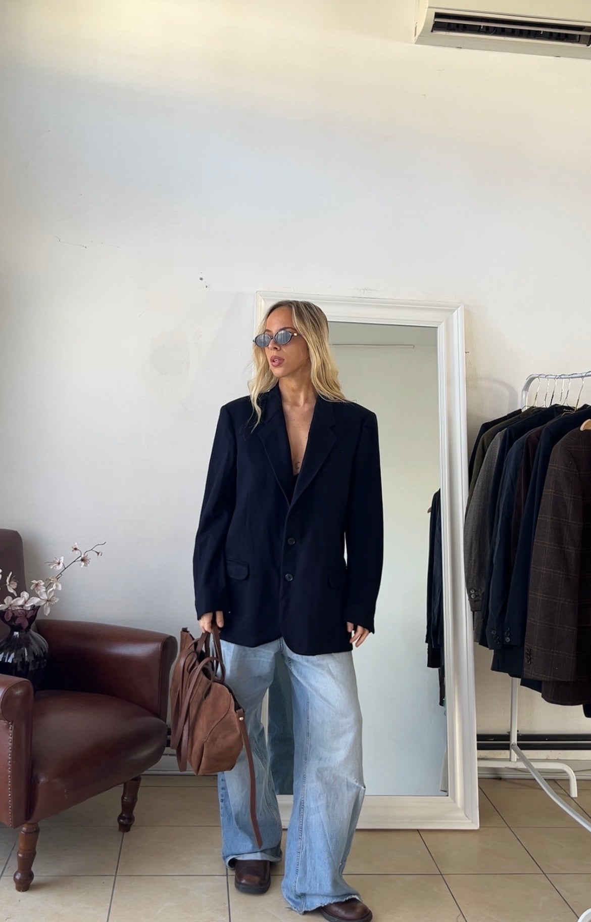 Blazer 100% lana blu scuro oversize