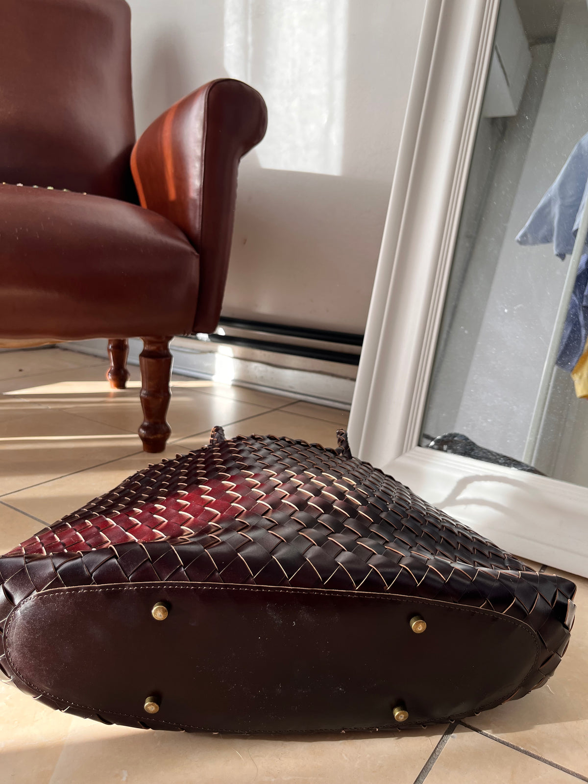 Borsa simil bottega veneta 100% vera pelle cioccolato
