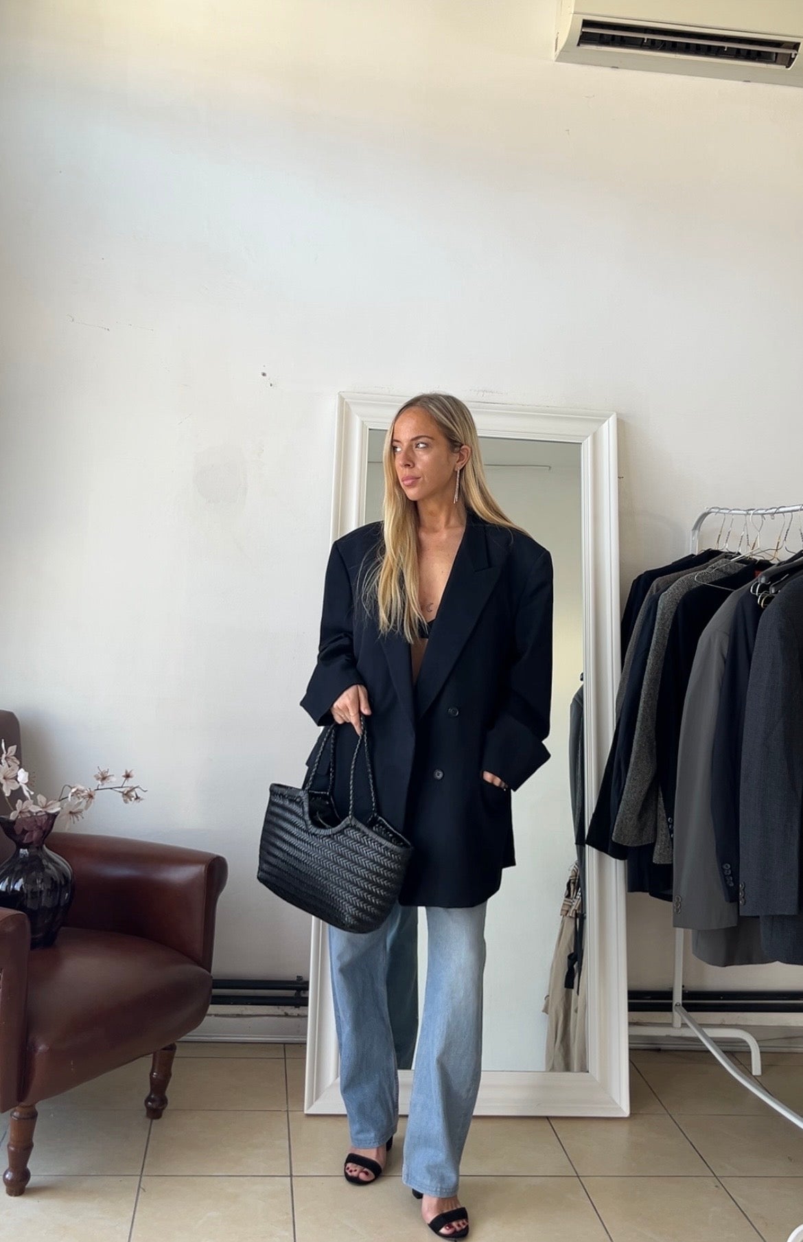 Blazer oversize 100% lana nero