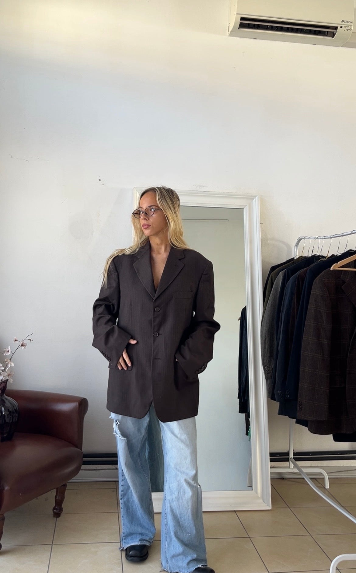 Blazer 100% lana cioccolato oversize