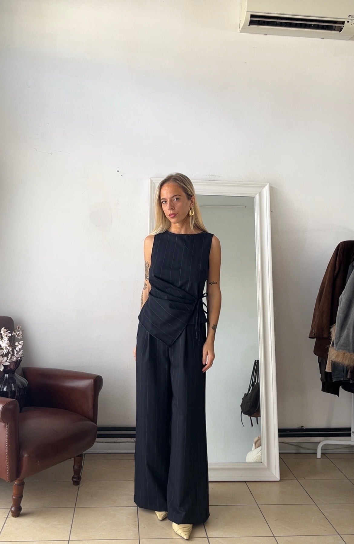 Gilet Gabry 80% lana made in Italy gessato