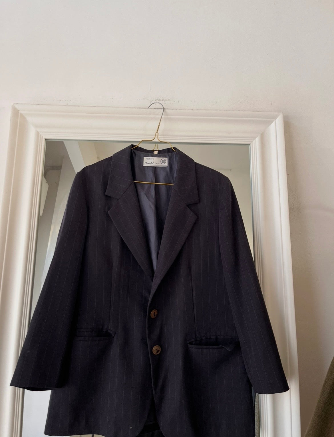 Blazer gessato 100% lana blu scuro slim