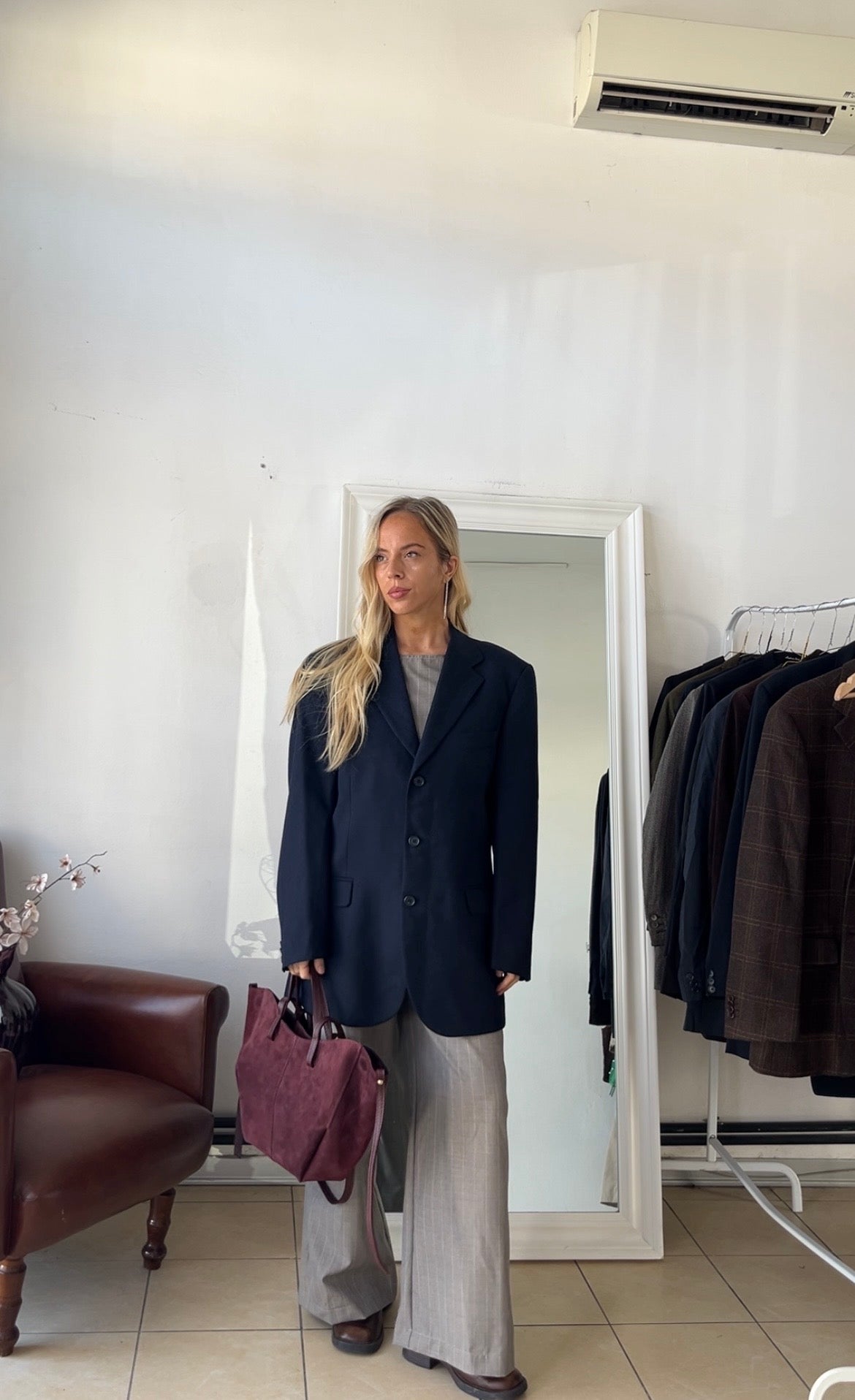 Blazer 95% lana 5% cashmere blu scuro oversize