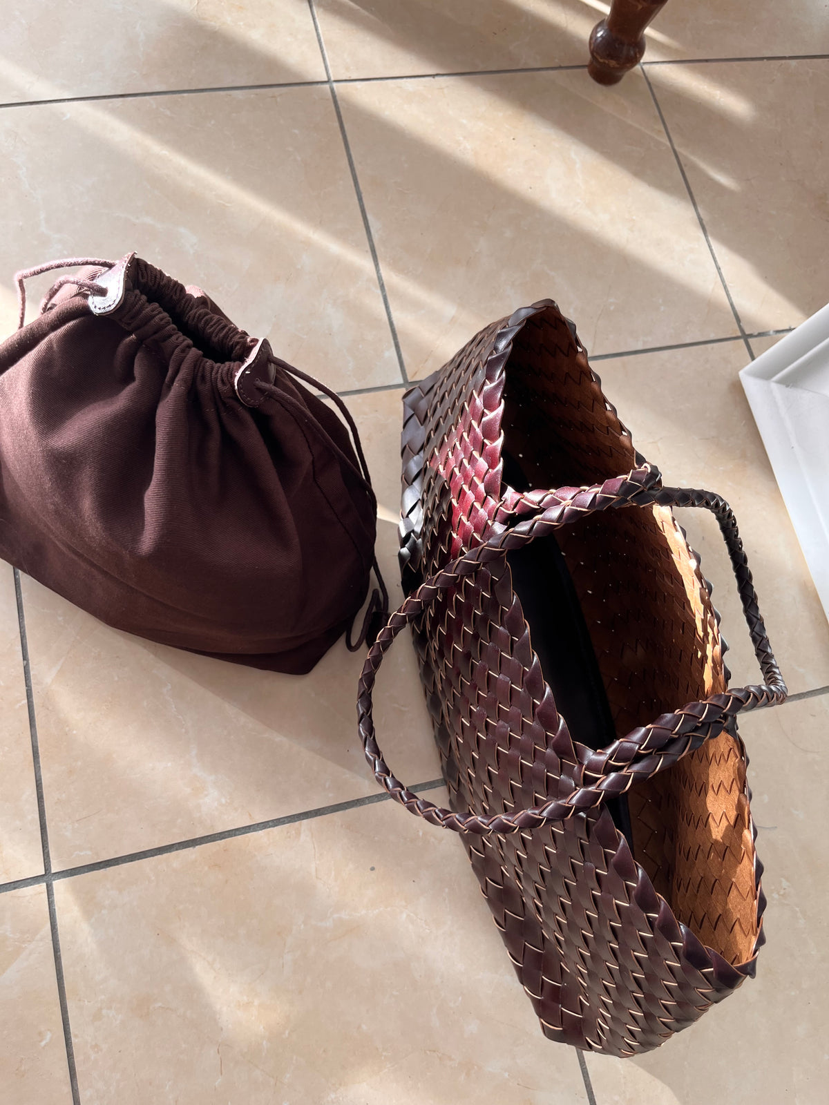 Borsa simil bottega veneta 100% vera pelle cioccolato