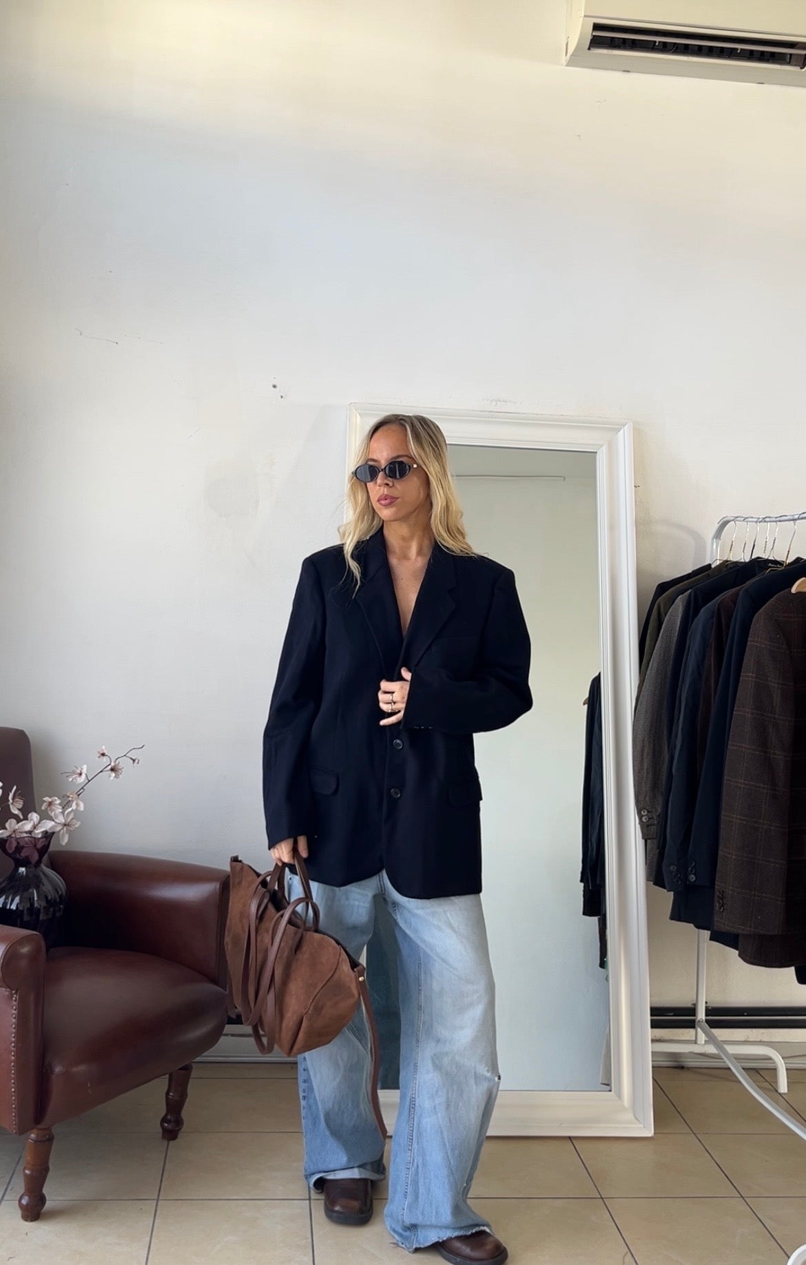 Blazer 100% lana blu scuro oversize