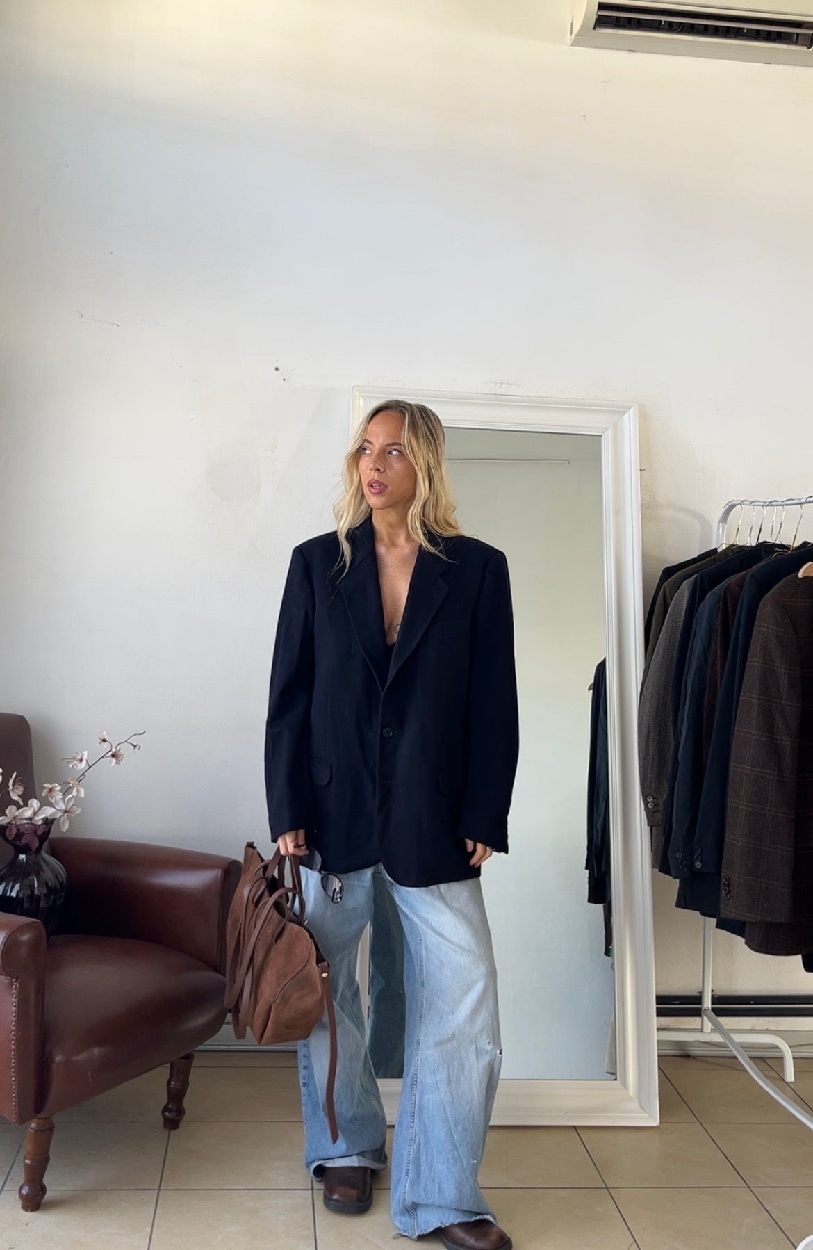 Blazer 100% lana blu scuro oversize